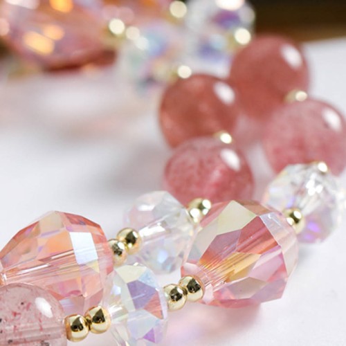 Strawberry Quartz Zircon Flower Healing Bracelet