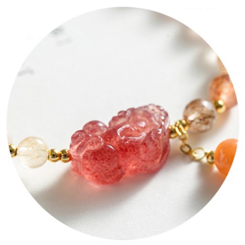 Rutilated Quartz Strawberry Quartz PiXiu Wealth Bracelet Rutilated Quartz Strawberry Quartz PiXiu Wealth Bracelet