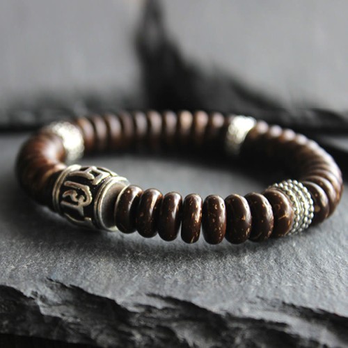 Tibetan Coconut Shell Om Mani Padme Hum Bracelet Tibetan Coconut Shell Om Mani Padme Hum Bracelet
