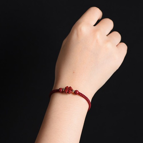 Four Leaf Clover Cinnabar Blessing Bracelet Four Leaf Clover Cinnabar Blessing Bracelet