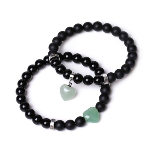 Black Onyx Crystal Stone Love Heart Protection Couple Bracelet Black Onyx Crystal Stone Love Heart Protection Couple Bracelet