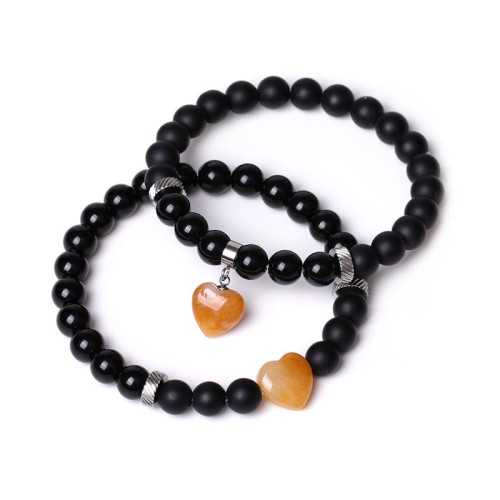 Black Onyx Crystal Stone Love Heart Protection Couple Bracelet Black Onyx Crystal Stone Love Heart Protection Couple Bracelet