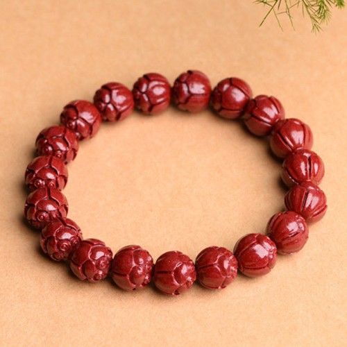 Cinnabar Om Mani Padme Hum Lotus Bracelet