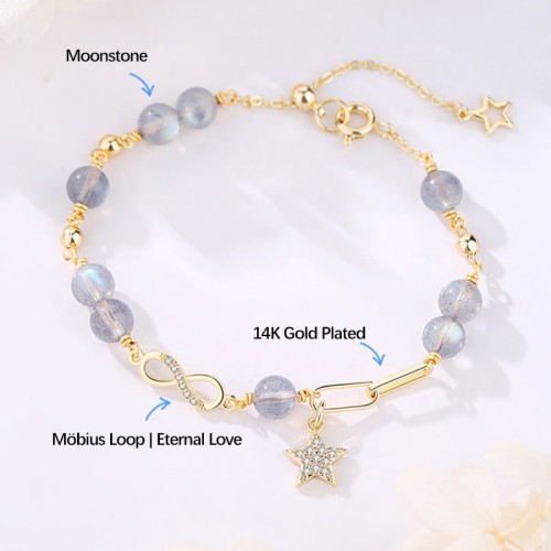 14K Gold Plated Strawberry Quartz M枚bius Loop Bracelet