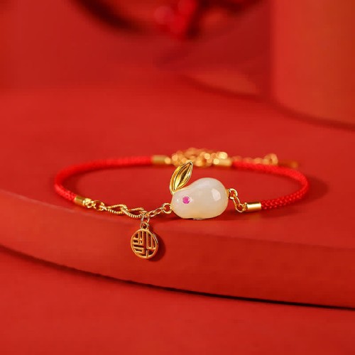 925 Silver Year of the Rabbit Hetian White Jade Luck Bracelet 925 Silver Year of the Rabbit Hetian White Jade Luck Bracelet