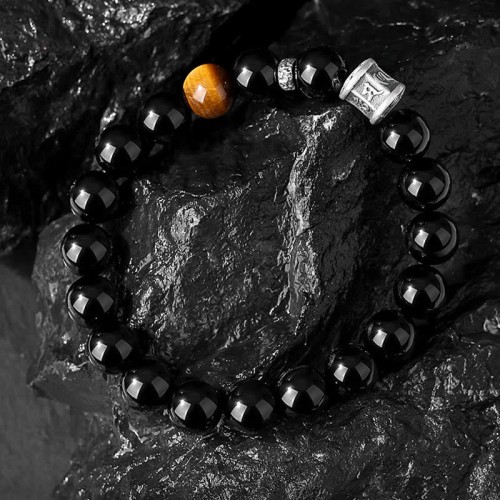 999 Silver Black Obsidian Tiger Eye Om Mani Padme Hum Bracelet 999 Silver Black Obsidian Tiger Eye Om Mani Padme Hum Bracelet