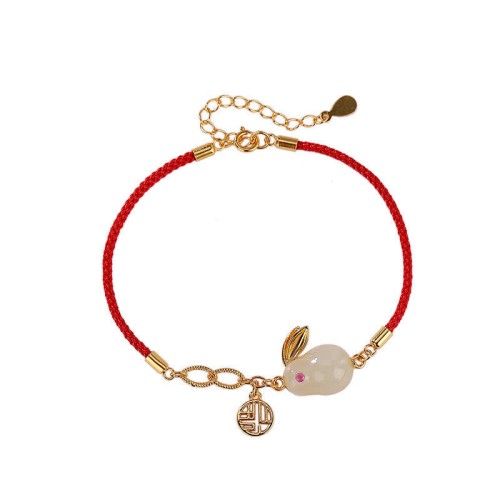 925 Silver Year of the Rabbit Hetian White Jade Luck Bracelet 925 Silver Year of the Rabbit Hetian White Jade Luck Bracelet