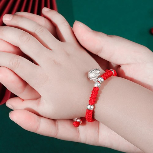 925 Sterling Silver Fu Character Lucky Money Bag Kids Bracelet 925 Sterling Silver Fu Character Lucky Money Bag Kids Bracelet