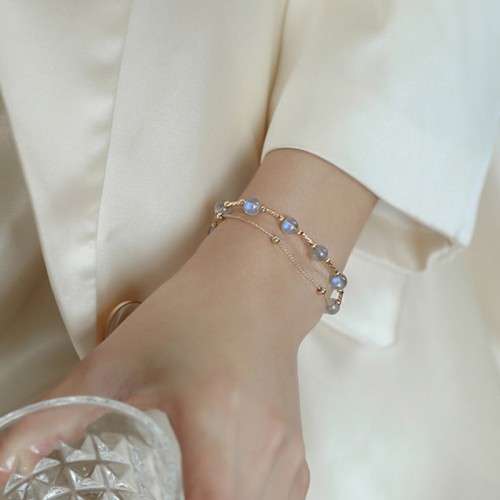 Moonstone Positive Charm Chain Bracelet Moonstone Positive Charm Chain Bracelet