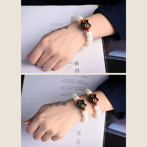 Bodhi Seed Sandalwood Lucky Cat Wisdom Bracelet