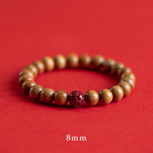 Peach Wood Lotus Cinnabar Wealth Bracelet
