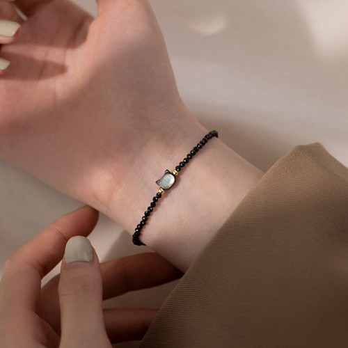 Gold Plated Black Spinel Cat Healing Bracelet