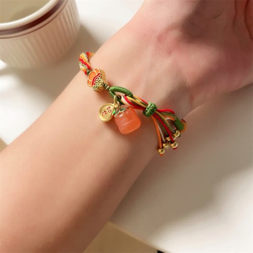 Persimmon Red Agate Strength Reincarnation Knot Bracelet