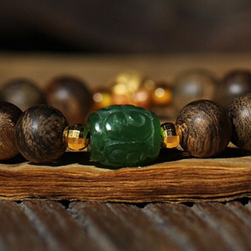 999 Gold Brunei Agarwood Cyan Jade Lotus Bracelet 999 Gold Brunei Agarwood Cyan Jade Lotus Bracelet