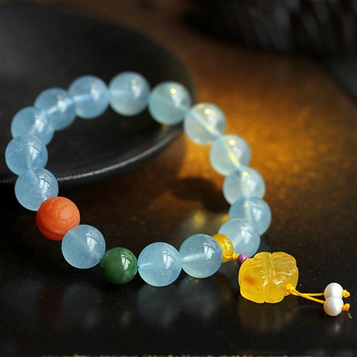 Aquamarine Amber Chinese Knot Charm Peace Bracelet