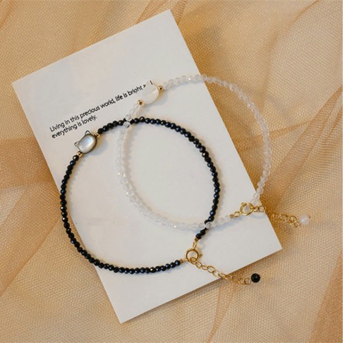 Gold Plated Black Spinel Cat Healing Bracelet