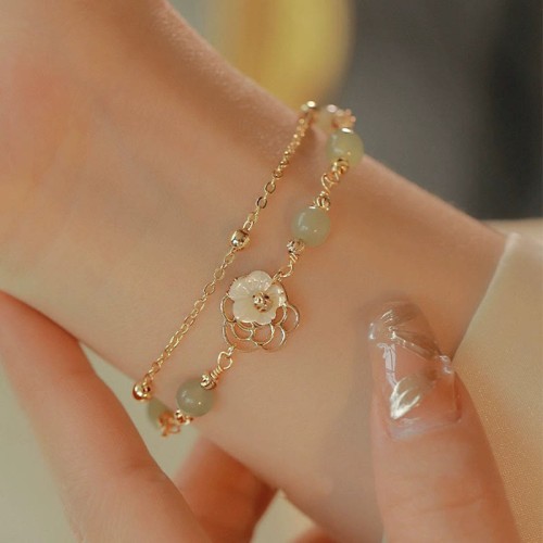 Gold Plated Jade Butterfly Flower Luck Bracelet Gold Plated Jade Butterfly Flower Luck Bracelet