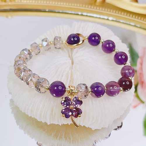 Amethyst Four Leaf Clover Healing Bracelet Amethyst Four Leaf Clover Healing Bracelet