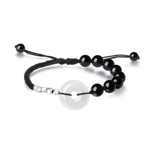 925 Sterling Silver Black Obsidian Agate Strength Bracelet 925 Sterling Silver Black Obsidian Agate Strength Bracelet