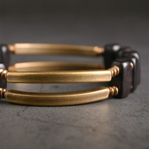 Tibetan Ebony Wood Copper Double Layer Balance Bracelet