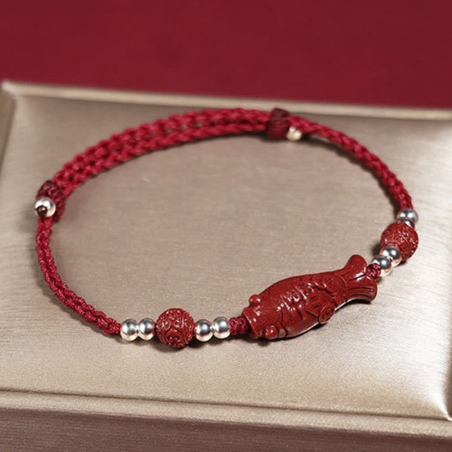 925 Silver Koi Fish Cinnabar Copper Coin Bracelet 925 Silver Koi Fish Cinnabar Copper Coin Bracelet