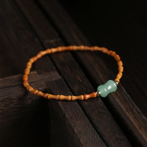 Olive Pit Green Aventurine Bamboo Luck Bracelet