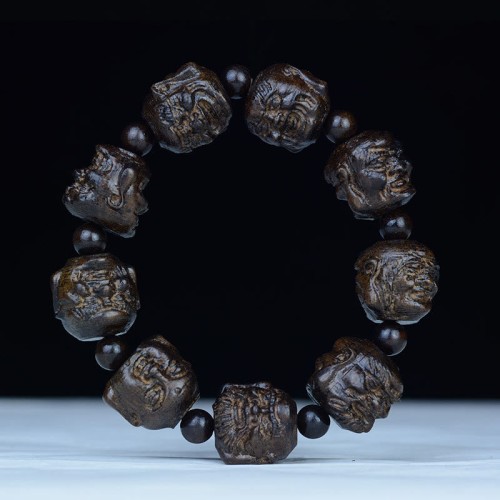 Ebony Wood Arhats Lotus Dragon Balance Bracelet