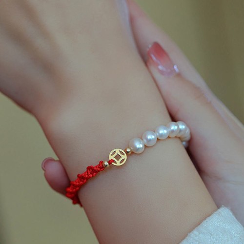 14K Gold Plated Pearl Luck Red String Bracelet 14K Gold Plated Pearl Luck Red String Bracelet
