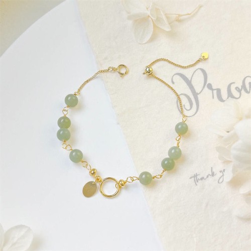 Hetian Jade 14K Gold Luck Beaded Bracelet
