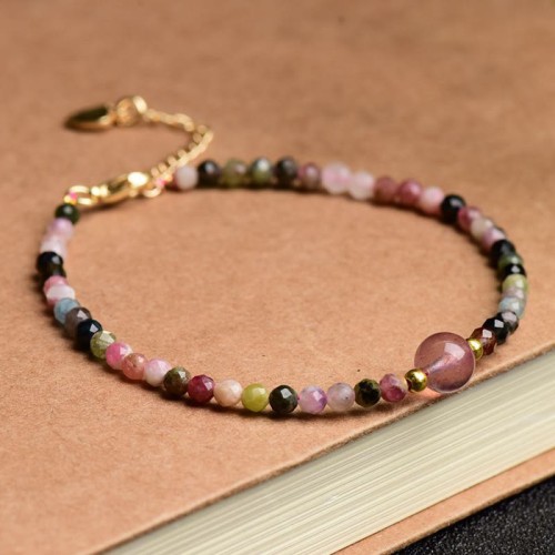 Colorful Tourmaline Strawberry Quartz Positive Love Bracelet Colorful Tourmaline Strawberry Quartz Positive Love Bracelet