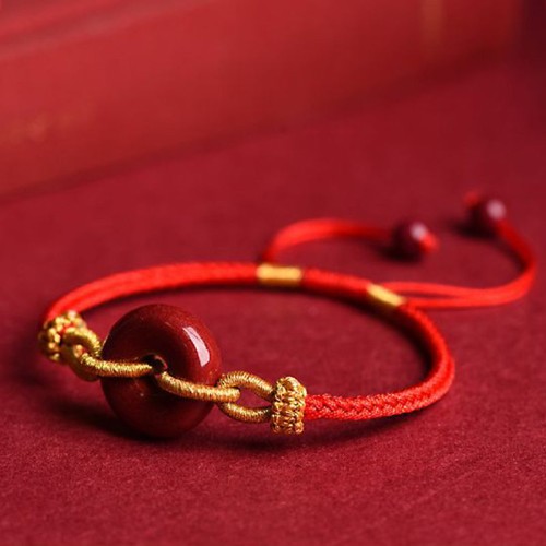Handmade Cinnabar Peace Buckle Blessing Bracelet Handmade Cinnabar Peace Buckle Blessing Bracelet