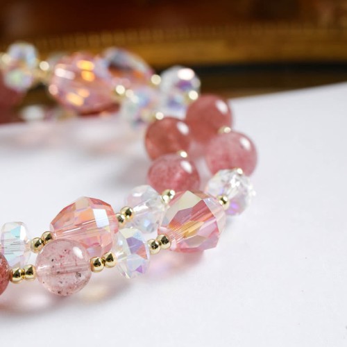 Strawberry Quartz Zircon Flower Healing Bracelet