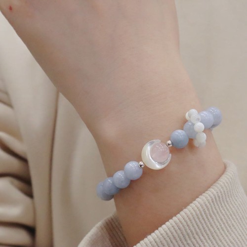 925 Silver Amethyst Aquamarine Cat's Eye Healing Bracelet