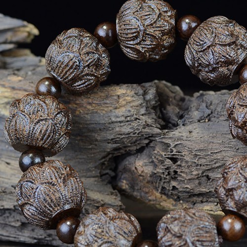 Ebony Wood Arhats Lotus Dragon Balance Bracelet