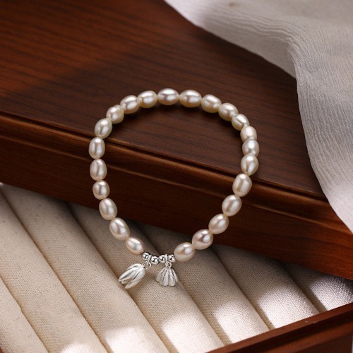 999 Sterling Silver Lotus Pearl Healing Bracelet