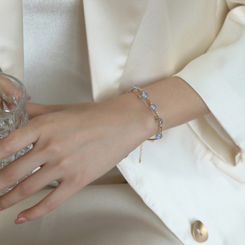 Moonstone Positive Charm Chain Bracelet Moonstone Positive Charm Chain Bracelet