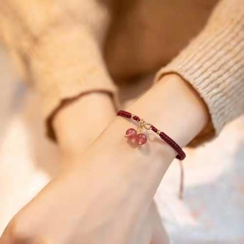 Strawberry Quartz Amethyst Green Phantom Positive Bracelet