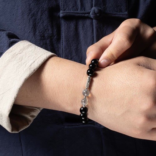 925 Silver Obsidian Moonstone Strength Couple Bracelet 925 Silver Obsidian Moonstone Strength Couple Bracelet