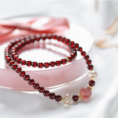 14K Gold Plated Garnet Strawberry Quartz Wrap Bracelet 14K Gold Plated Garnet Strawberry Quartz Wrap Bracelet