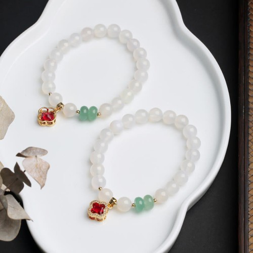 White Agate Red Agate Money Bag Fu Character Bracelet White Agate Red Agate Money Bag Fu Character Bracelet