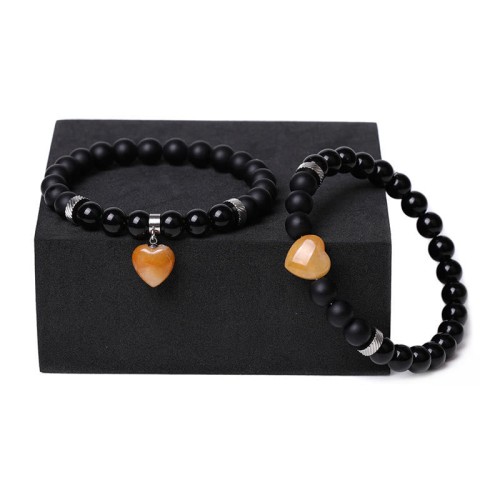 Black Onyx Crystal Stone Love Heart Protection Couple Bracelet Black Onyx Crystal Stone Love Heart Protection Couple Bracelet