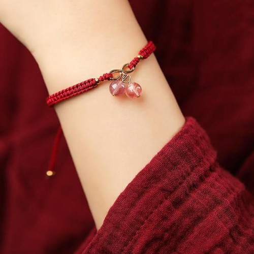 Strawberry Quartz Amethyst Green Phantom Positive Bracelet