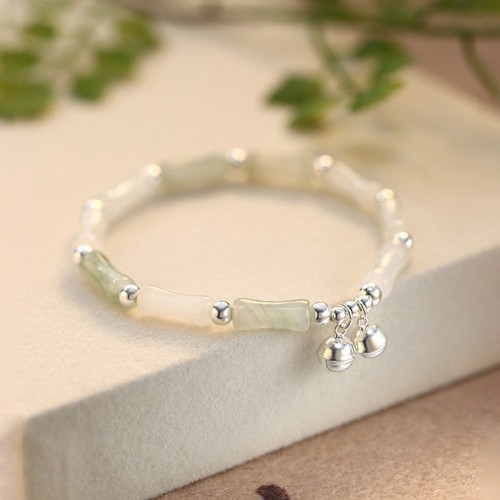 Silver White Jade Bamboo Bell Charm Bracelet Silver White Jade Bamboo Bell Charm Bracelet