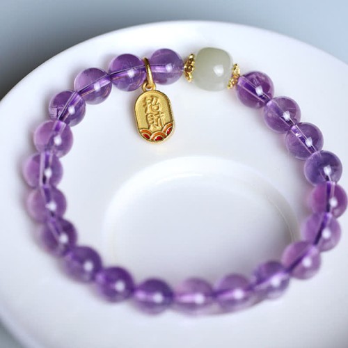 Amethyst Crystal Hetian Jade Healing Charm Bracelet