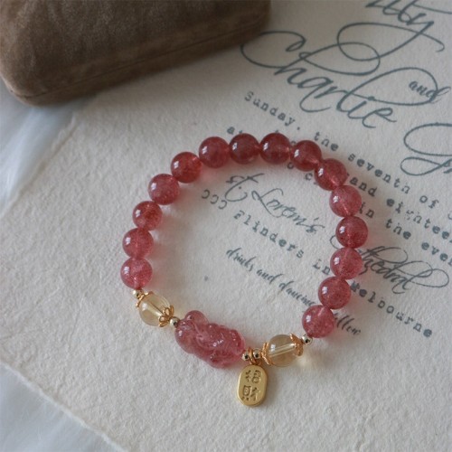 Strawberry Quartz Peach Blossom PiXiu Fortune Healing Bracelet Strawberry Quartz Peach Blossom PiXiu Fortune Healing Bracelet