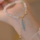 14K Gold Plated Hetian Jade Bamboo Leaf Luck Bracelet 14K Gold Plated Hetian Jade Bamboo Leaf Luck Bracelet