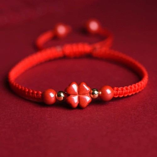 Four Leaf Clover Cinnabar Blessing Bracelet Four Leaf Clover Cinnabar Blessing Bracelet