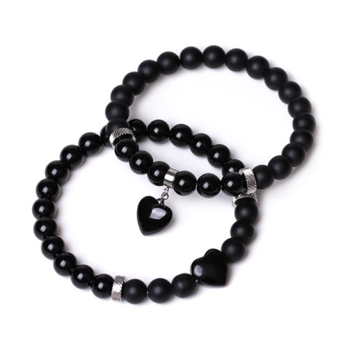 Black Onyx Crystal Stone Love Heart Protection Couple Bracelet Black Onyx Crystal Stone Love Heart Protection Couple Bracelet