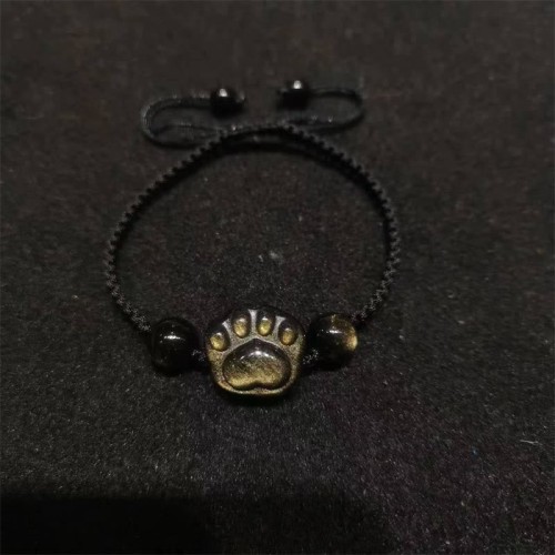 Silver Sheen Obsidian Cat Paw Protection Rope Bracelet Silver Sheen Obsidian Cat Paw Protection Rope Bracelet