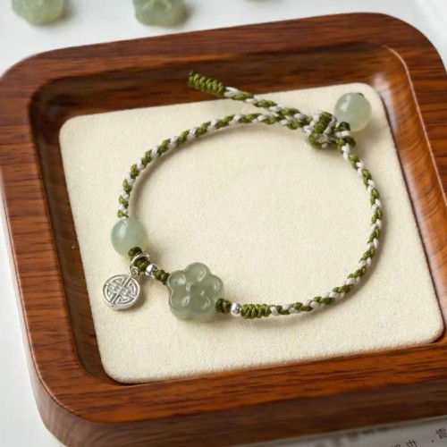 Plum Blossom Jade Prosperity Braided Bracelet